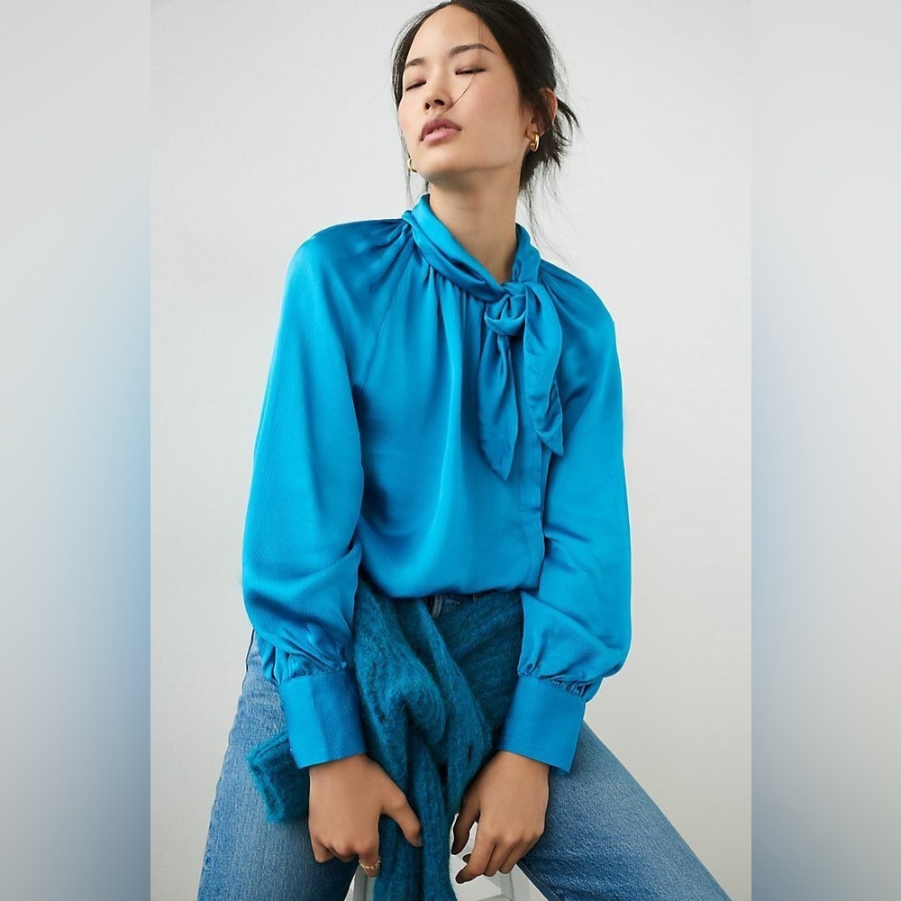 Anthropologie Carlee Tie-Neck Blouse Top Blue